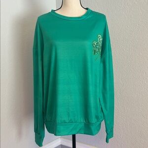 Green Crewneck Longsleeve with Shamrock/St Patrick’s graphic, XL